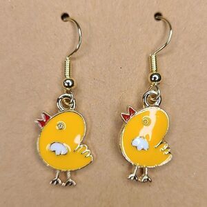 New Hand Crafted Yellow Baby Chick Cute Hook Earrings 14K Gold Plated